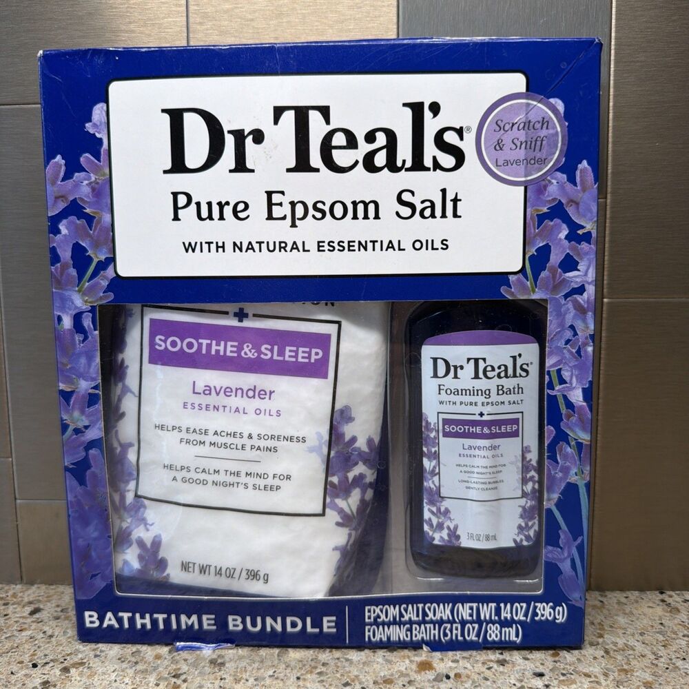 Dr Teal's Pure Epsom Salt Lavender Bathtime Gift Set Soak Foaming Bath New NIB